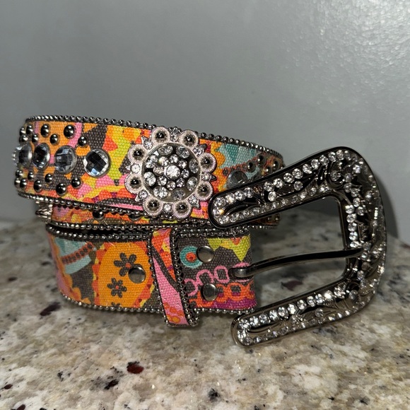 Blazin Roxx Multicolor Rhinestone Bling Embellished Western Leather Belt Size XL - Picture 6 of 15